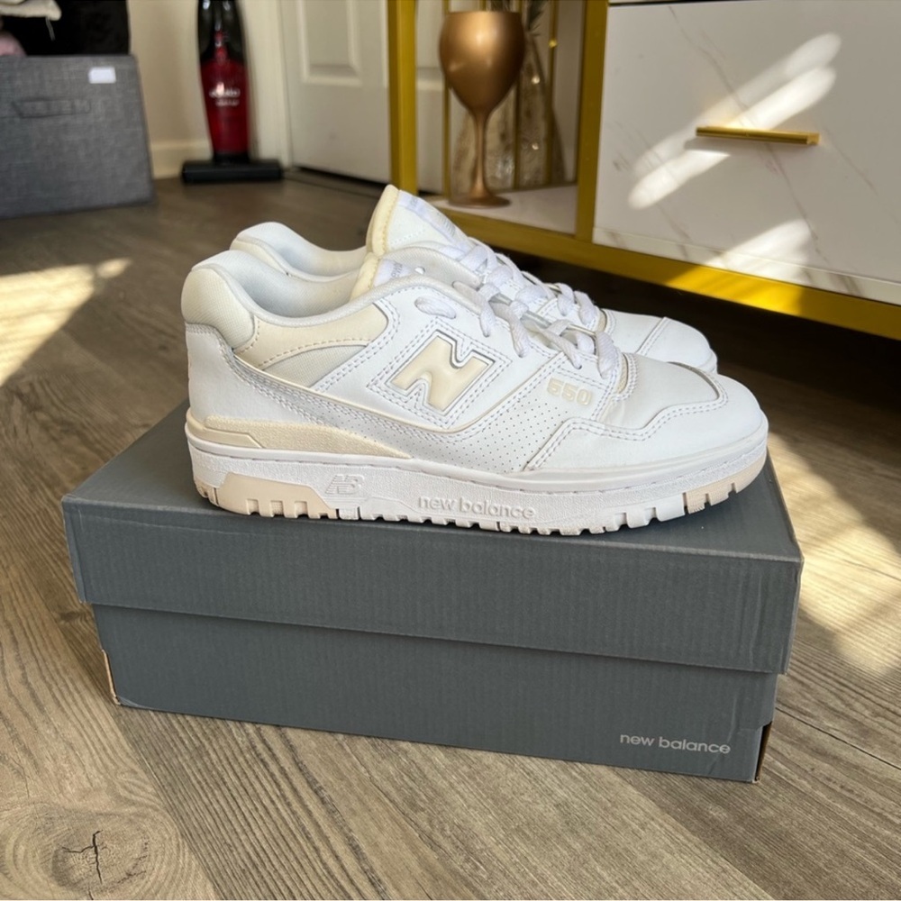 New Balance Cream and White 550 Sneakers